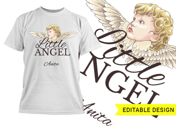 Little angel with name placeholder T-shirt Design 1