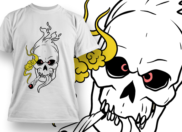 Flaming Skull Smoking Weed 1 - T-shirt Design 1