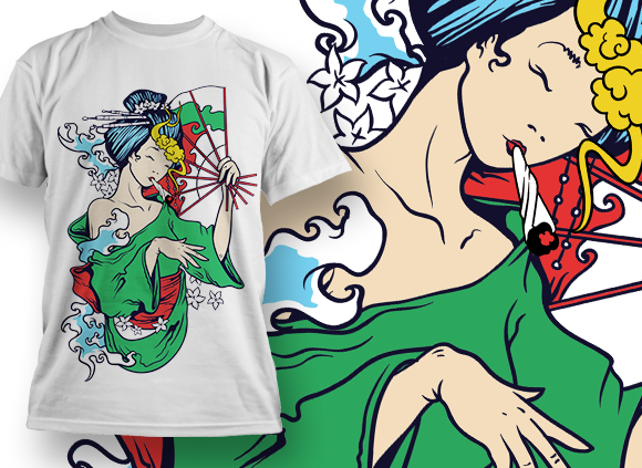 Geisha Smoking - T-shirt Design 1