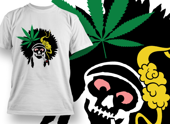 Indian Skull Smoking Weed Design Template - T-shirt Design 1