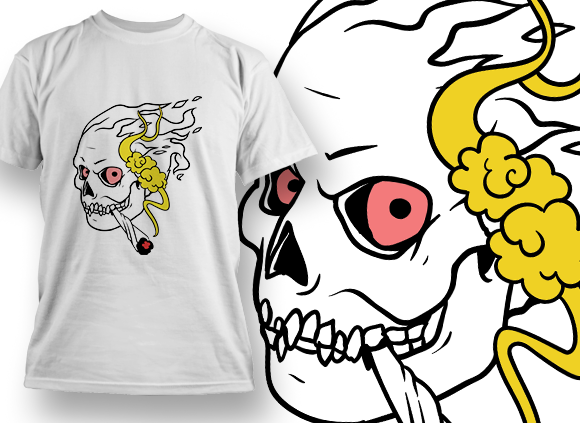 Flaming Skull Smoking Weed 2 Design Template - T-shirt Design 1