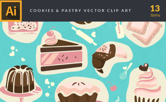 Illustrated Colorful Pastry And Cookies Vector Pack 1
