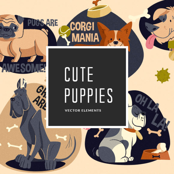 Cute Illustrated Puppies Vector Pack