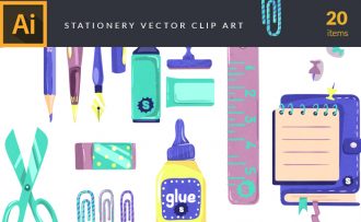Colorful Cartoon Stationary Vector Pack