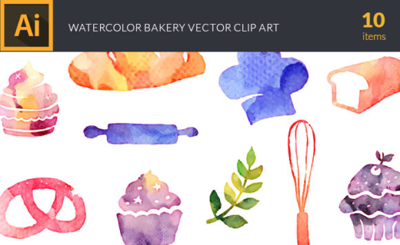 Watercolor Bakery Vector Set 1