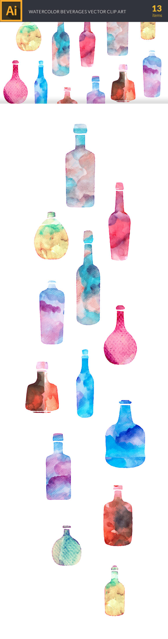 Watercolor Beverages Vector Set 2
