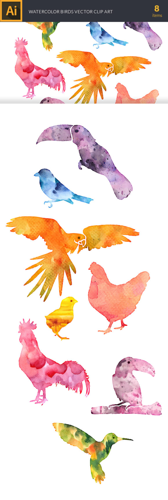Watercolor Birds Vector Set 2