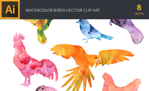 Watercolor Birds Vector Set 1