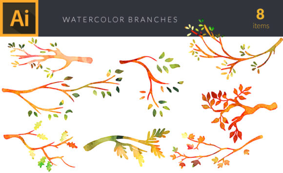 Watercolor Branches Vector Set 1