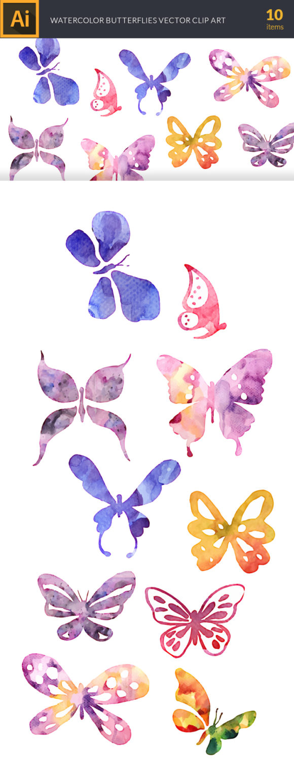 Watercolor Butterflies Vector Set 2