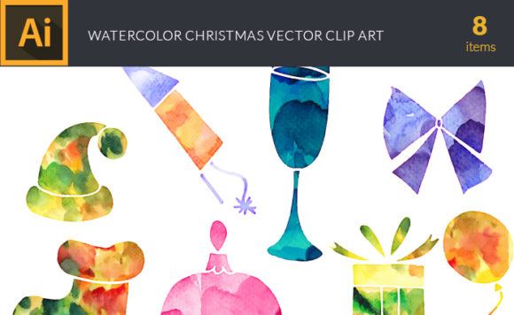 Watercolor Christmas Vector Set 1