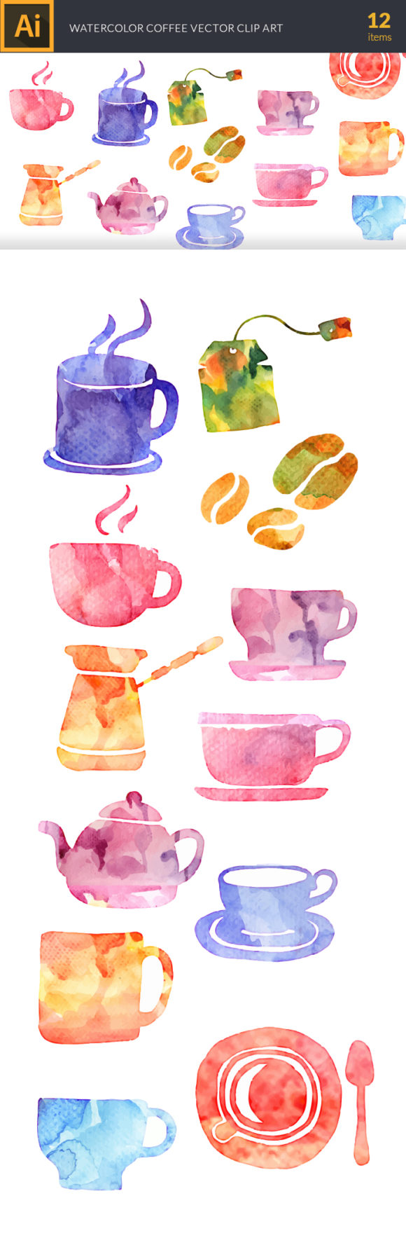 Watercolor Coffee Vector Set 2