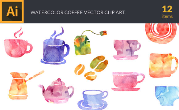 Watercolor Coffee Vector Set 1