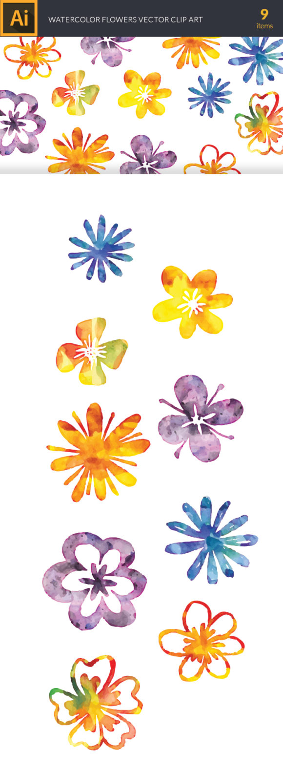 Watercolor Flowers Vector Set 2