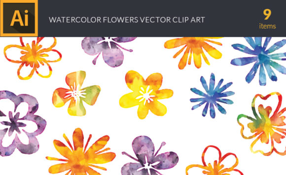Watercolor Flowers Vector Set 1