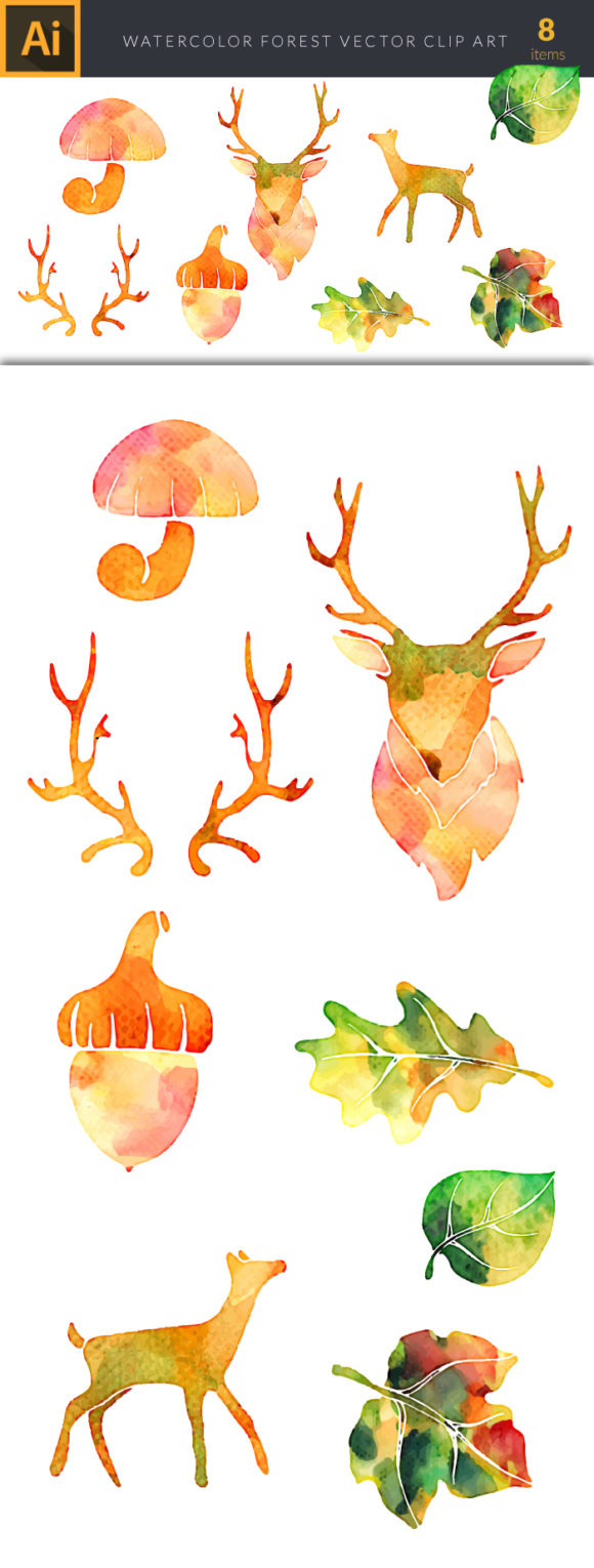 Watercolor Forest  2 Vector Set 2