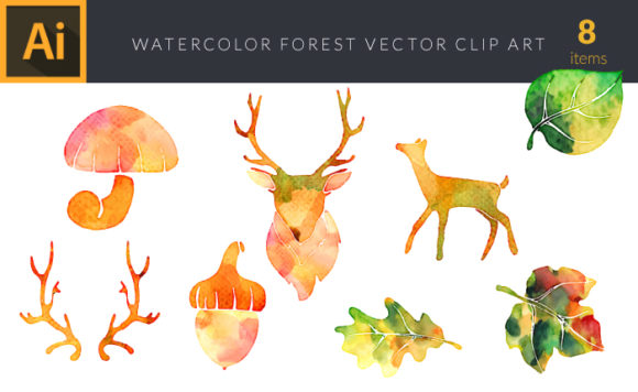 Watercolor Forest  2 Vector Set 1