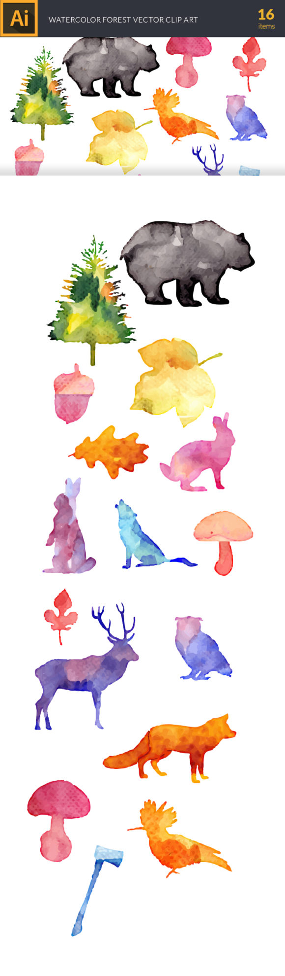 Watercolor Forest Vector Set 2