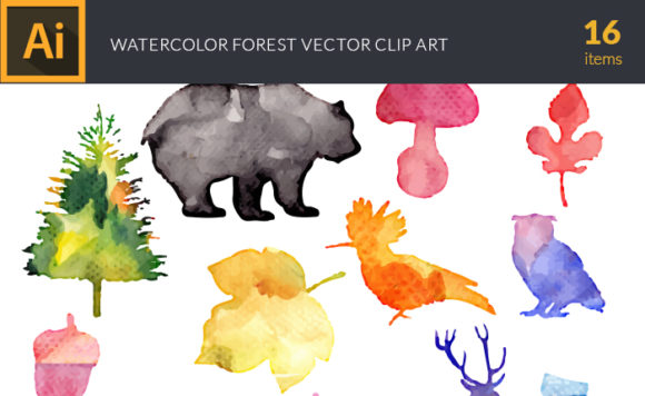 Watercolor Forest Vector Set 1