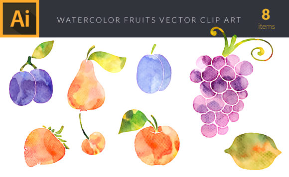 Watercolor Garden  Fruits Vector Set 1