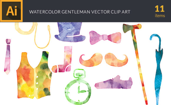 Watercolor Gentleman Vector Set 1