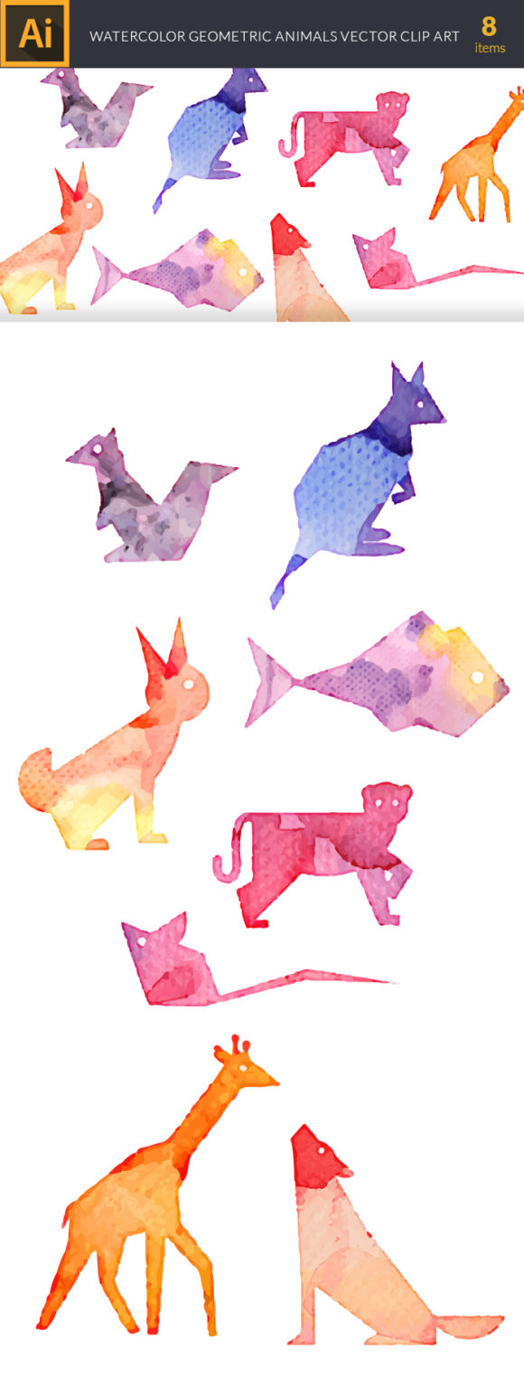 Watercolor Geometric  Animals Vector Set 2
