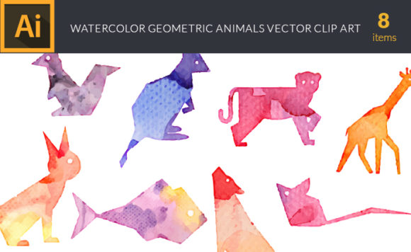 Watercolor Geometric  Animals Vector Set 1