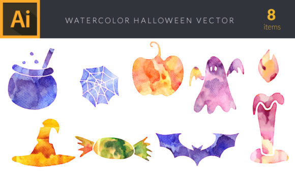Watercolor Halloween Vector Set 1