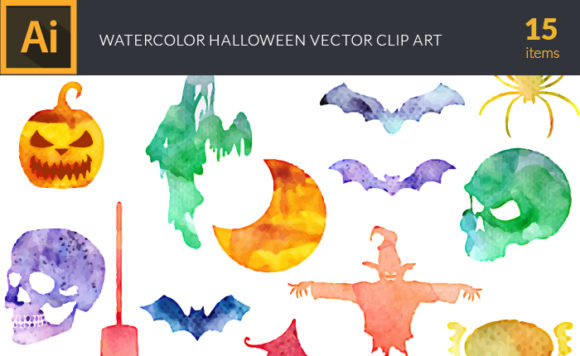 Watercolor Halloween  2 Vector Set 1
