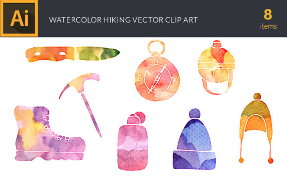 Watercolor Hiking Vector Set 1