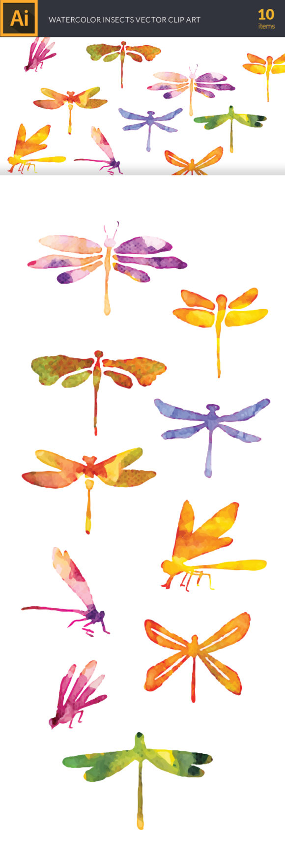 Watercolor Insects Vector Set 2
