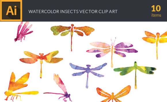 Watercolor Insects Vector Set 1