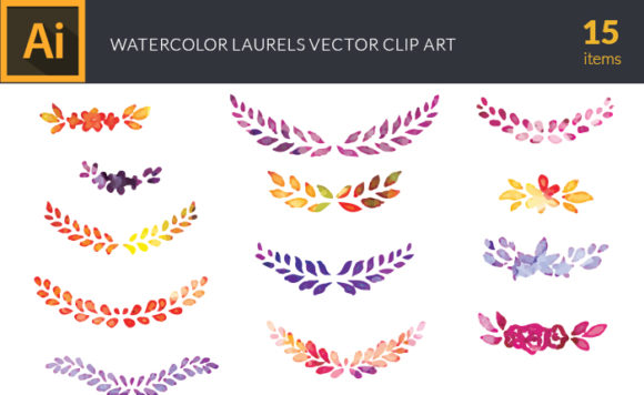 Watercolor Laurels Vector Set 1
