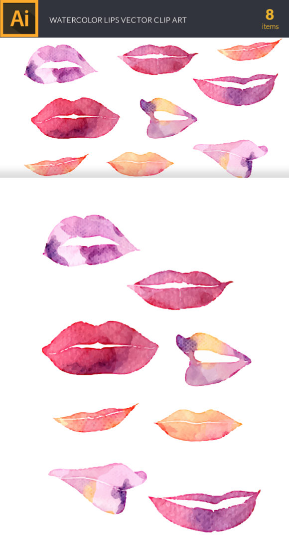Watercolor Lips Vector Set 2