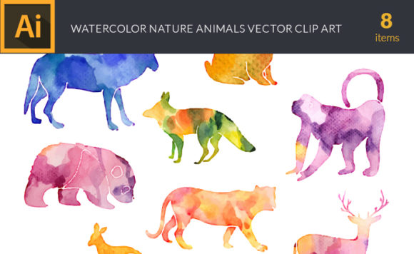 Watercolor Nature  Animals Vector Set 1