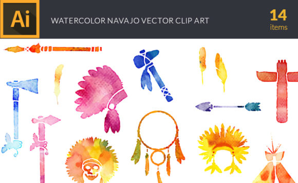 Watercolor Navajo Vector Set 1