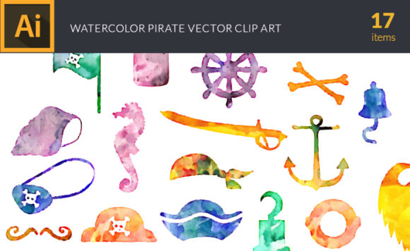 Watercolor Pirates Vector Set 1