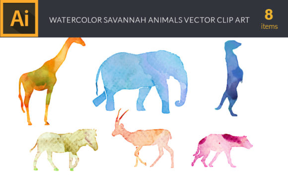 Watercolor Savannah  Animals Vector Set 1