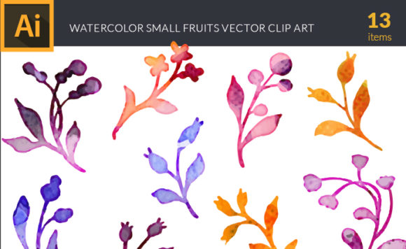 Watercolor Small  Fruits Vector Set 1