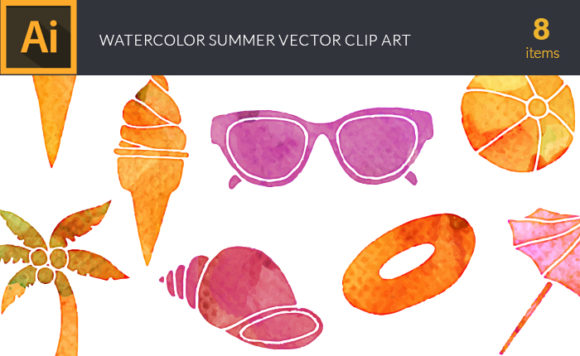Watercolor Summer Vector Set 1