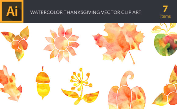 Watercolor Thanksgiving Vector Set 1