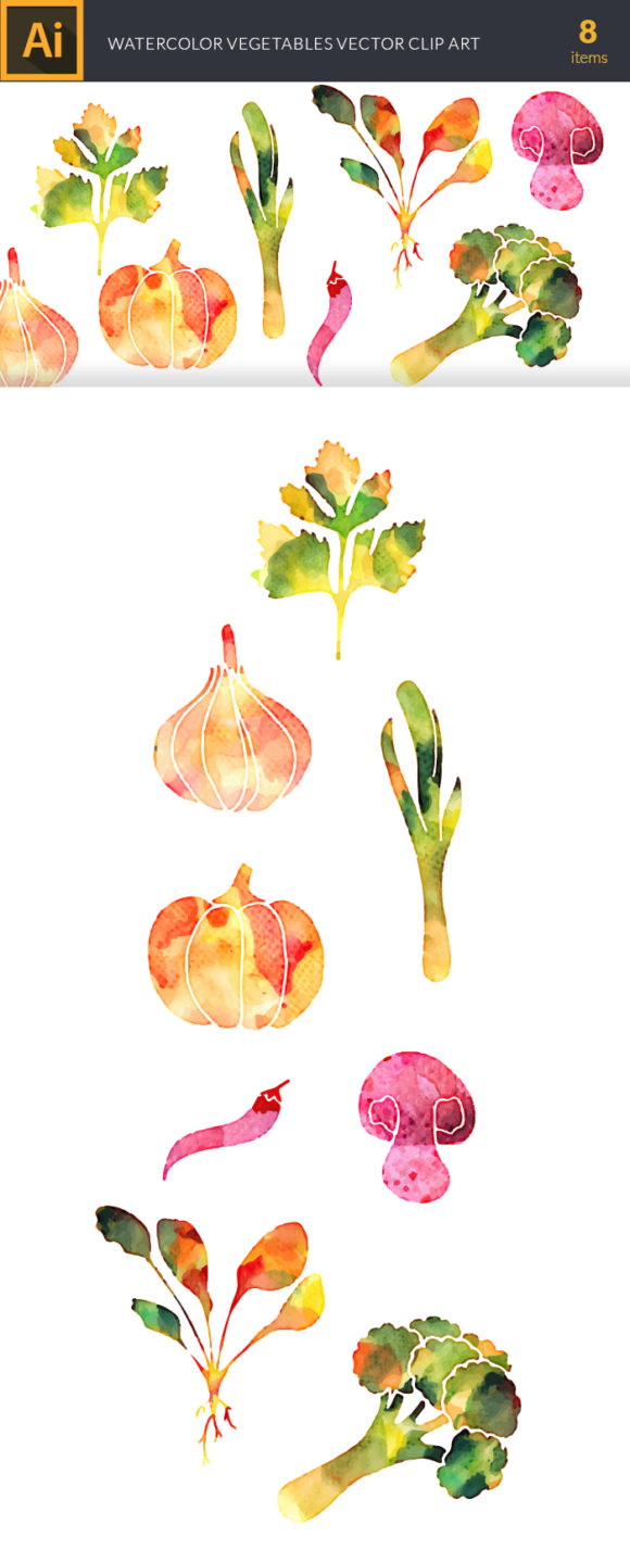 Watercolor Vegetables Vector Set 2