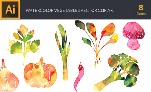 Watercolor Vegetables Vector Set 1
