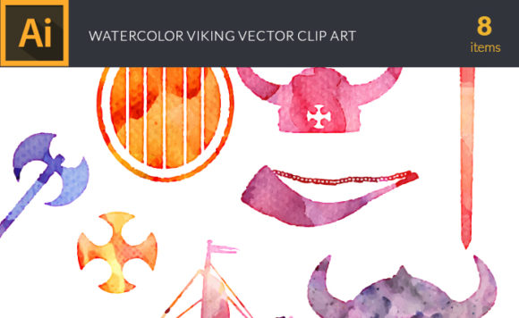 Watercolor Vikings Vector Set 1