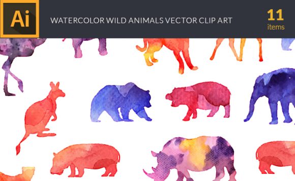 Watercolor Wild  Animals Vector Set 1