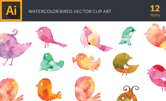 Watercolor Wild  Birds Vector Set 1