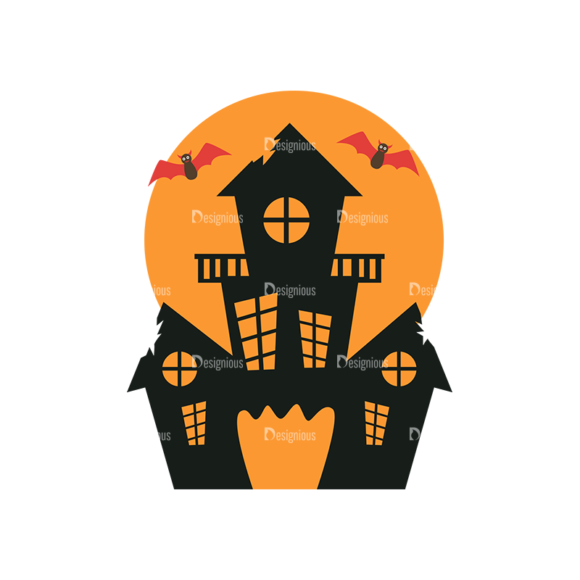 Flat Halloween Scrapbooking Set 1 Vector Haunted House 1