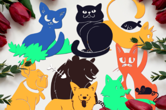 Cute Silhouettes Of Cats, Dogs and Fox and Bear