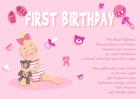 First, First Vector Artwork Baby First Year Vector Invitation Template 1