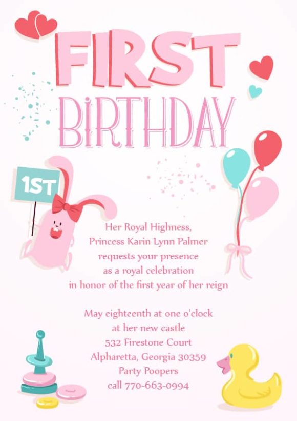 Template Vector Graphic: Baby First Year Vector Graphic Invitation Template 1